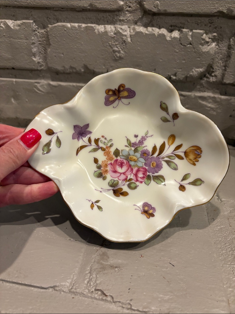 VTG Lefton China Hand Painted Floral Butterfly's Candy/Nut/Trinket Dish 759